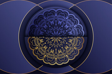 Modern Geometric Mandala with Blue Gold Accents

