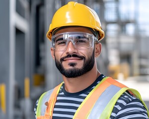 A smiling construction worker in safety gear