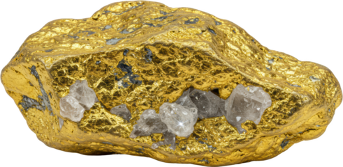 Raw Gold Nugget with Embedded Quartz Crystals Rich Golden Texture Geology Specimen