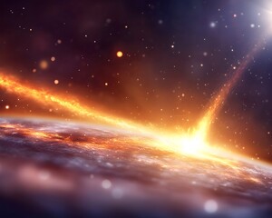 Fiery meteor impact on a planet's surface, causing widespread destruction and intense heat
