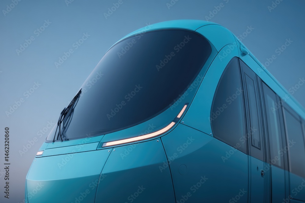 Poster tram close-up on clear day showcasing its sleek lines with minimalistic composition