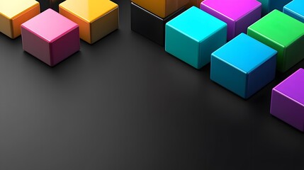 Abstract Colorful Cubes on Black Background 3D Render