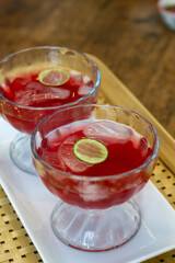 Red fruit cocktails drink in glass