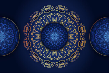 Blue Gold Symmetrical Mandala Art with Spiritual Symbolism

