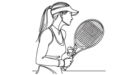 Continuous one single minimal line drawing Tennis Player