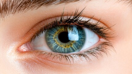 Obraz premium Close-up of a human eye with striking blue and green iris details