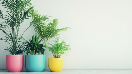 Obraz premium Colorful Potted Plants Arrangement on a Light Background