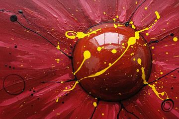 Abstract Red Texture with Glossy Sphere and Splattered Paint - Artistic Background