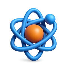 3D Render of a Blue and Orange Atom Model on Dark Background