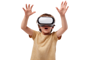 Child experiencing virtual reality home image indoor eye-level transparent background