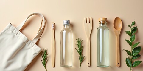 Eco Friendly Lifestyle Flat Lay with Reusable Items