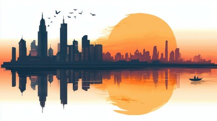 Fototapeta premium Mumbai city skyline silhouette with waterfront reflections at dawn for commercial use