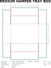Detailed blueprint of a medium hamper tray box with dimensions and design specifications