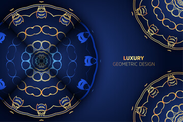 Abstract Blue Gold Mandala Design on Dark Background

