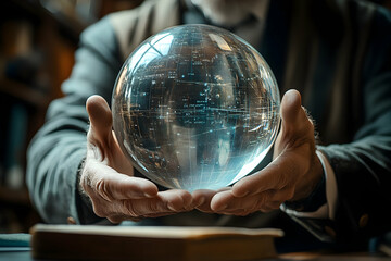 Crystal ball held gently in cupped hands.