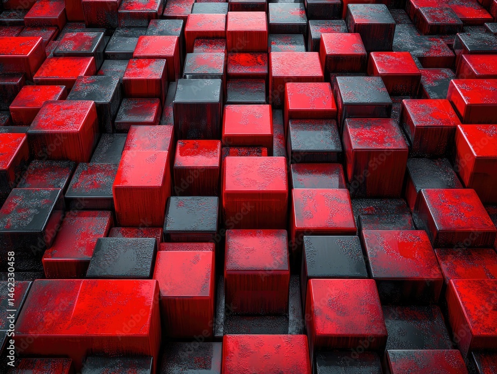 Poster red and black cubes form an abstract, geometric, and visually textured background. it's ideal for mo