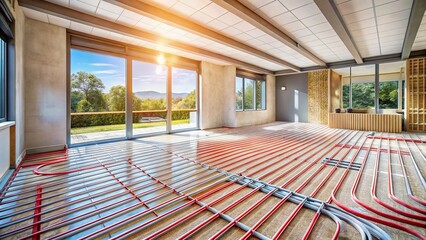 Panoramic View: Radiant Floor Heating Installation in Modern Home Construction