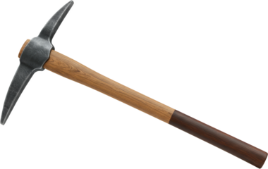 Sturdy wood handled pickaxe mining tool isolated transparent background