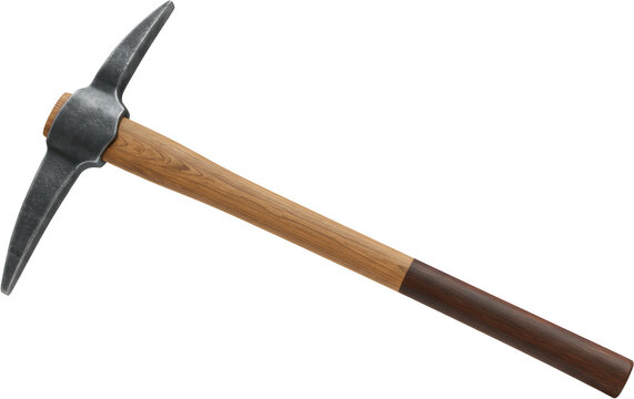 Sturdy wood handled pickaxe mining tool isolated transparent background