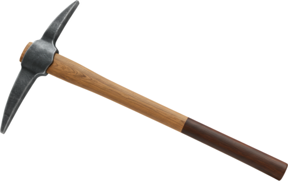Sturdy wood handled pickaxe mining tool isolated transparent background
