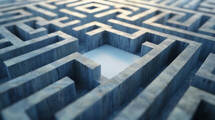 A maze design with an empty path leading to a blank square in the middle.