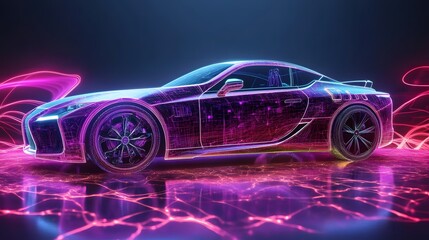 Naklejka premium Futuristic vehicle design with vibrant digital accents.