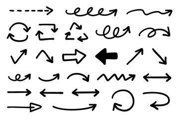ベクターのペンの手書きの矢印セット 白黒