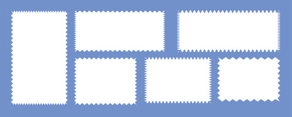 Zig zag wavy edge rectangle frame or border shapes set. jagged geometric rectangular. Geometric shapes with scallop and zigzag edges set. Silhouette stickers circle, square, oval and rectangle labels.