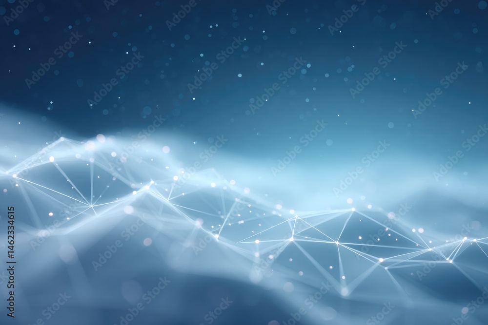 Poster 3d illustration of complex data network with interconnected nodes and digital streams