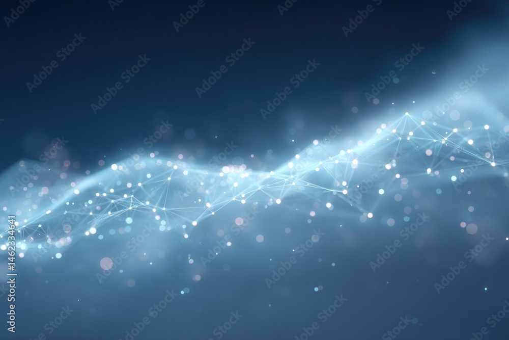Poster 3d illustration of complex data network with interconnected nodes and digital streams