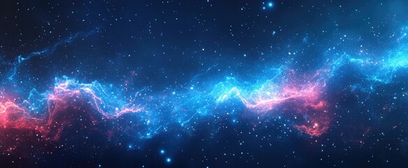 Obraz premium Cosmic Nebula in Blue and Pink Shimmers Across a Starry Expanse in the Vast Depths of Outer Space