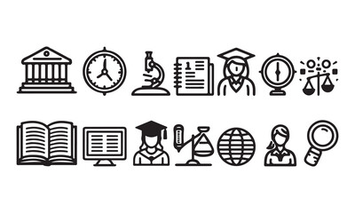 Education and Students silhouette thin line art icon set vector illustration