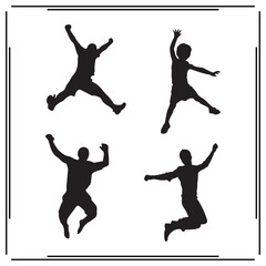 Jumping People Silhouettes – Vector Icons of Energetic Human Figures in Mid-Air for Motivation, Freedom, Celebration, Fitness, Sports, and Active Lifestyle Designs.

