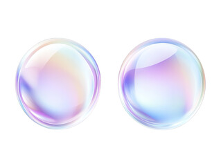 Set of 3d circle shape iridescent holographic bubble with gradient color pastel elements design, isolated on white background, png