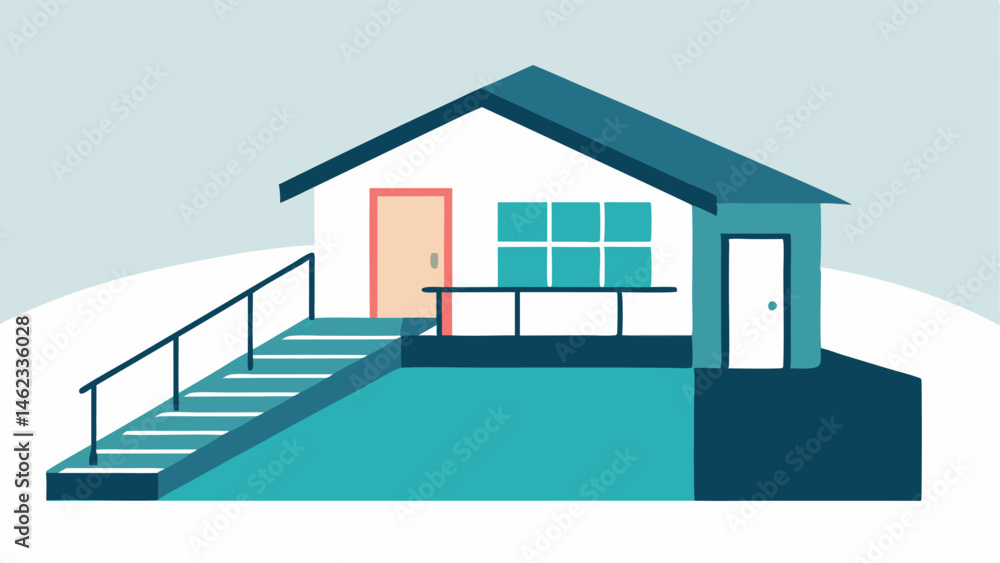 Poster ramp access a side view of a house showing a gently sloping ramp leading up to the front door with h