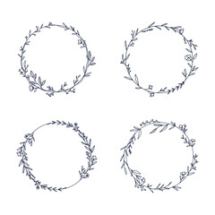 Elegant Botanical Wreath Collection Hand Drawn Line Art Set Vector