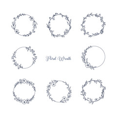 Elegant Botanical Wreath Frame Hand Drawn Line Art Illustration