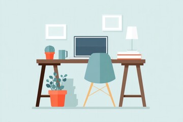 minimalistic home workspace illustration portraying diverse styles