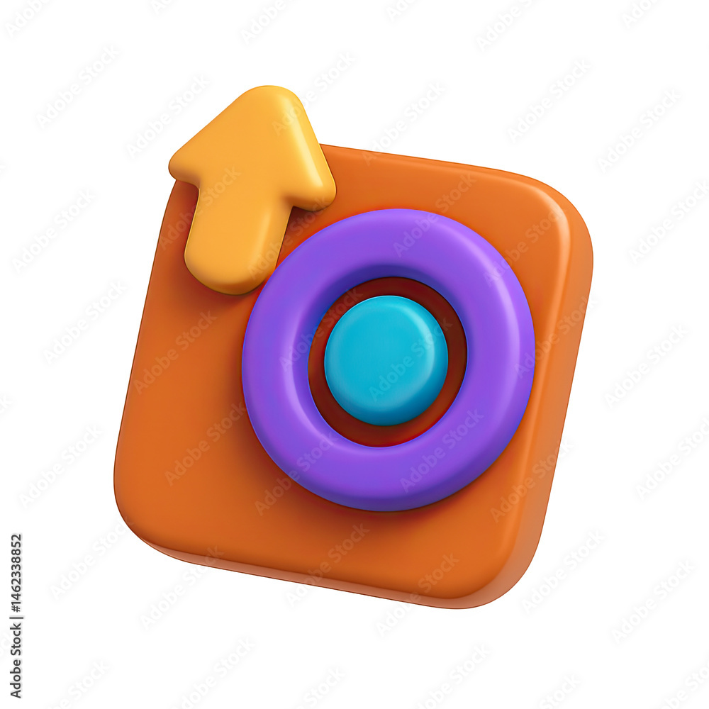 Aufkleber 3d render of an upward arrow icon with target on orange square