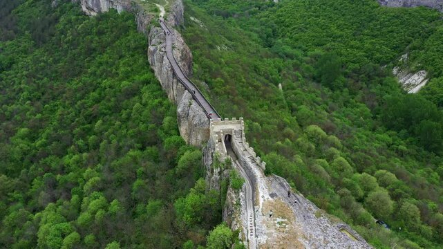 Aerial view to medieval fortress of Ovech near to Provadia town, Bulgaria