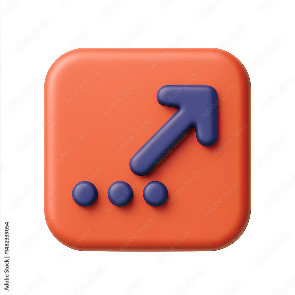 Poster 3d render of an upward pointing arrow icon on orange square button
