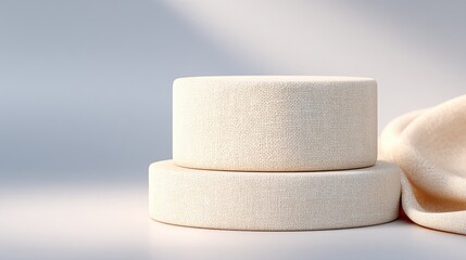 simple empty podium draped with elegant fabric showcasing texture and folds casting gentle shadows