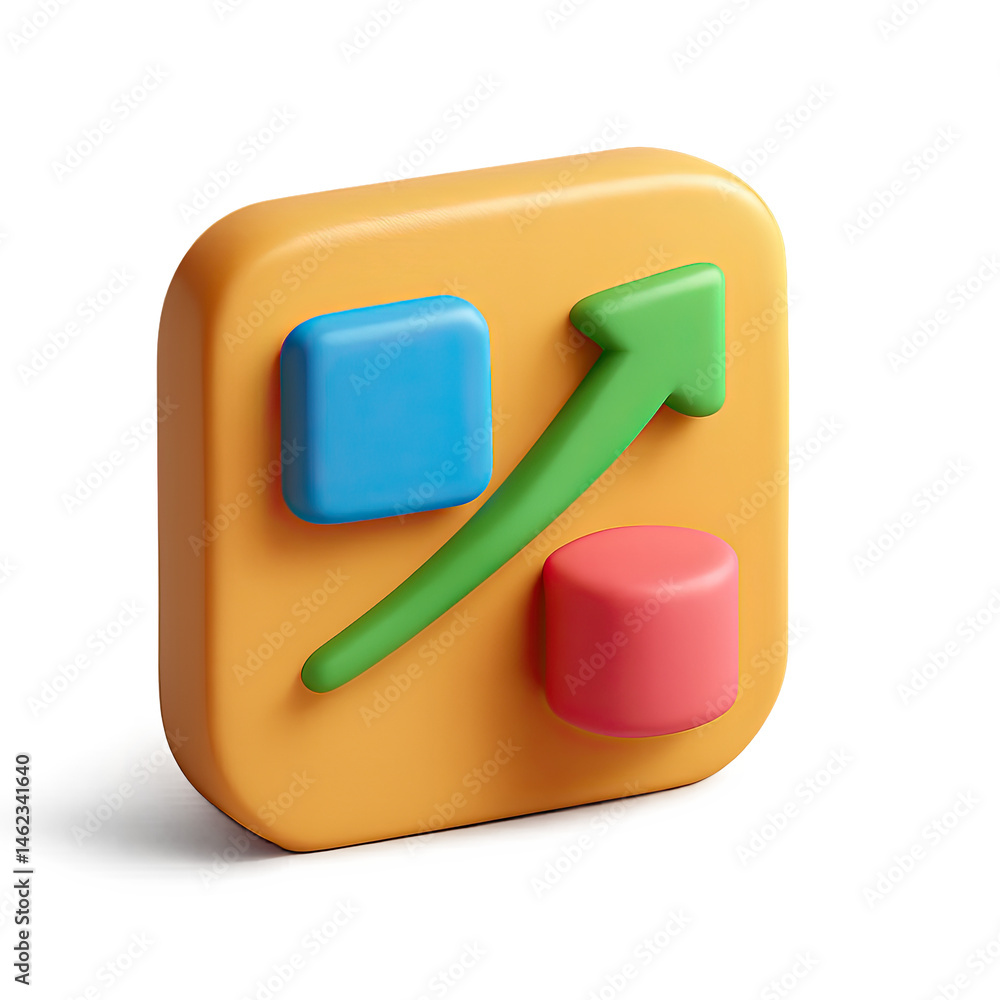 Poster 3d render of colorful app icon showing growth chart