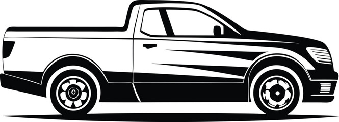 Pickup truck silhouette, Pickup silhouette, pickup graphic vector, pickup truck black icon isolated on white background