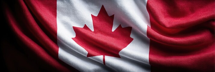 Detailed Canadian Flag with Maple Leaf on Silver and Red Fabric Texture Patriotic Symbol of National Identity and Pride