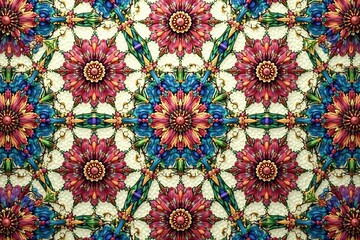 Intricate floral motifs within a tessellated hexagonal pattern , summer, design element