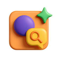3D Render of Glossy App Icon with Search Symbol