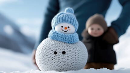Obraz premium Snowy snowman, child, winter scene