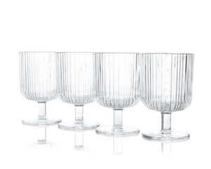 Many empty clean glasses isolated on white