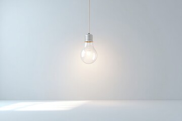 solitary light bulb suspended in empty room casting soft shadows scene suggests creativity yet to be illuminated